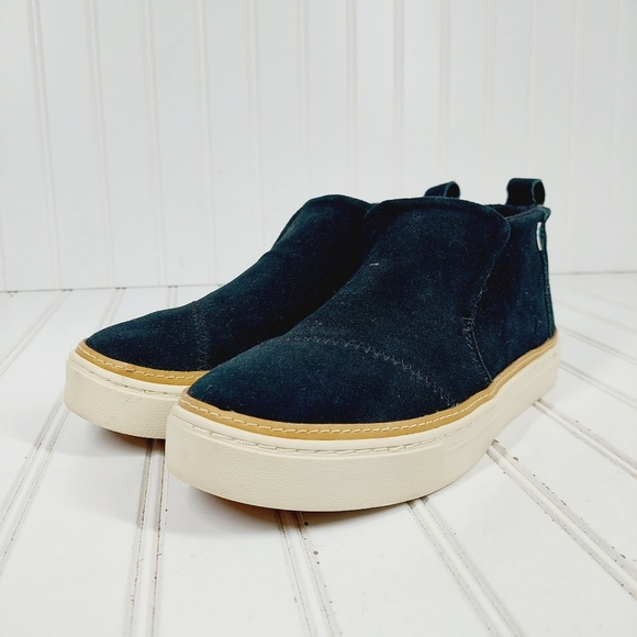 Toms Paxton Black Suede Slip On Pull Tab Casual Flat Comfy Sneakers E711 - Picture 2 of 11